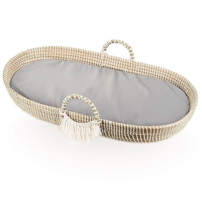Baby Changing Basket with Foam pad - Changing Table Topper - Handmade Using Natural Seagrass | Amazon (US)