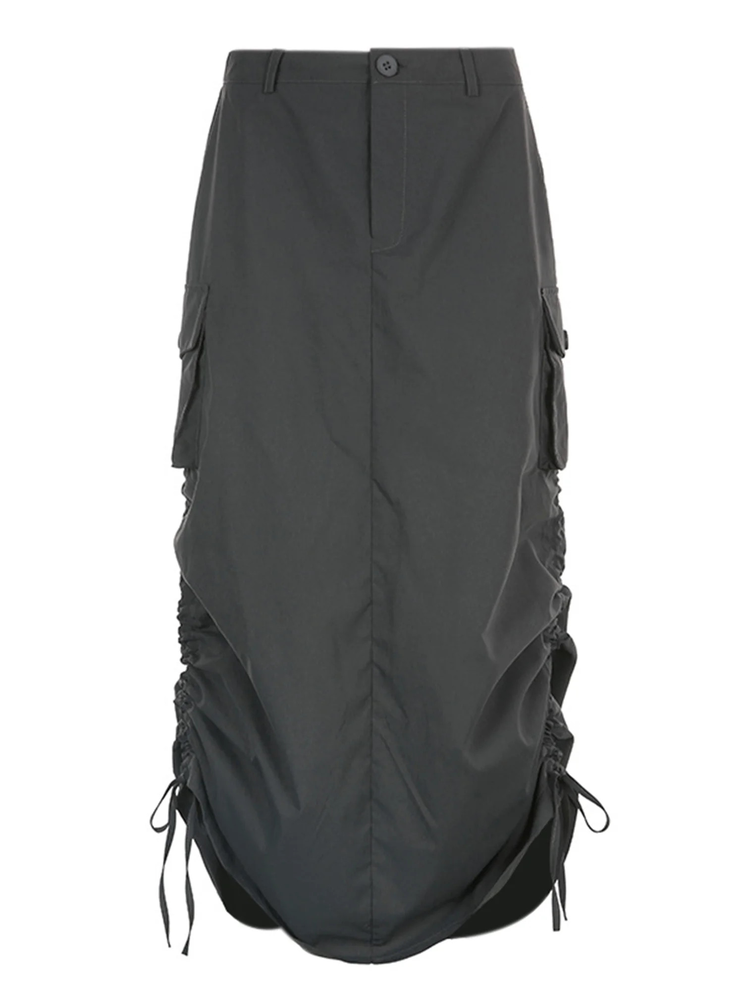 Eyicmarn Women's Side Drawstring Midi Skirt, Low Waist Solid Color Ruched A-line Skirt with Flap ... | Walmart (US)