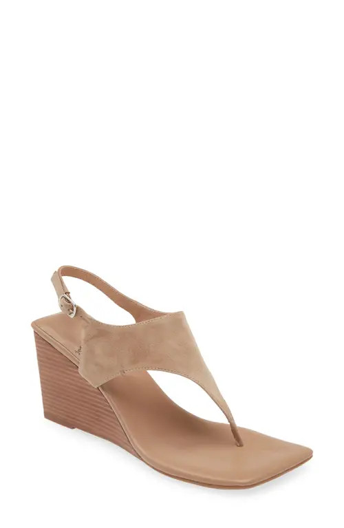 Jeffrey Campbell Midsummer T-Strap Wedge Sandal in Natural Suede Tan Stack at Nordstrom, Size 9.5 | Nordstrom