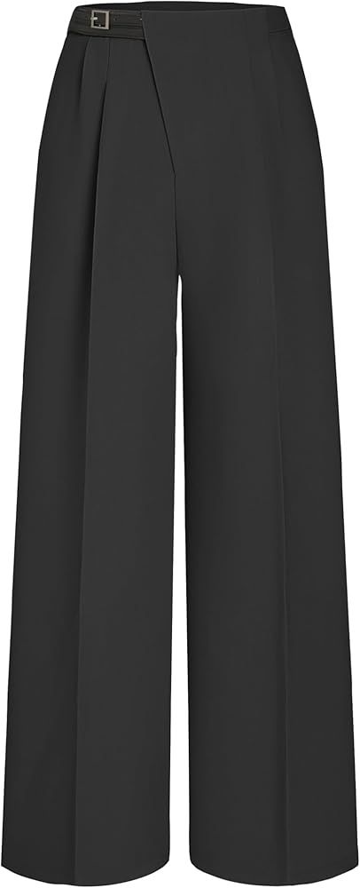 CIDER Belted Dress Pants Women High Waisted with Pockets Straight Leg Work Pants Business Casual ... | Amazon (US)