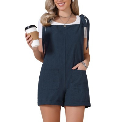 INSPIRE CHIC Women's Summer Tie Strap Casual Sleeveless Overall with Pockets Shorts Jumpsuits X-Large Navy Blue | Target
