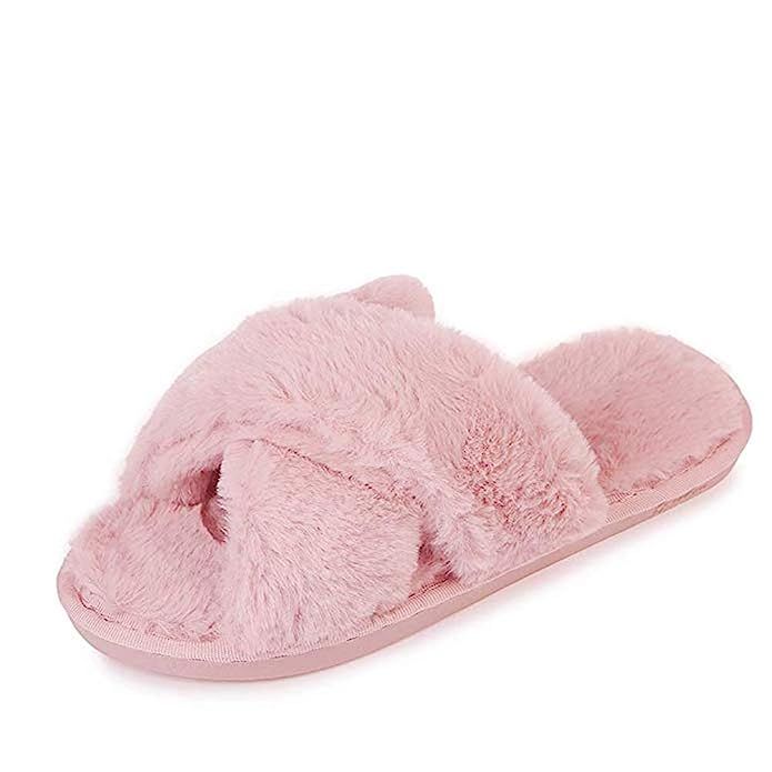 Humiwa Womens Faux Fur Slippers Warm Fussy Flip Flop House Slippers Open Toe Home Slippers for Gi... | Amazon (US)