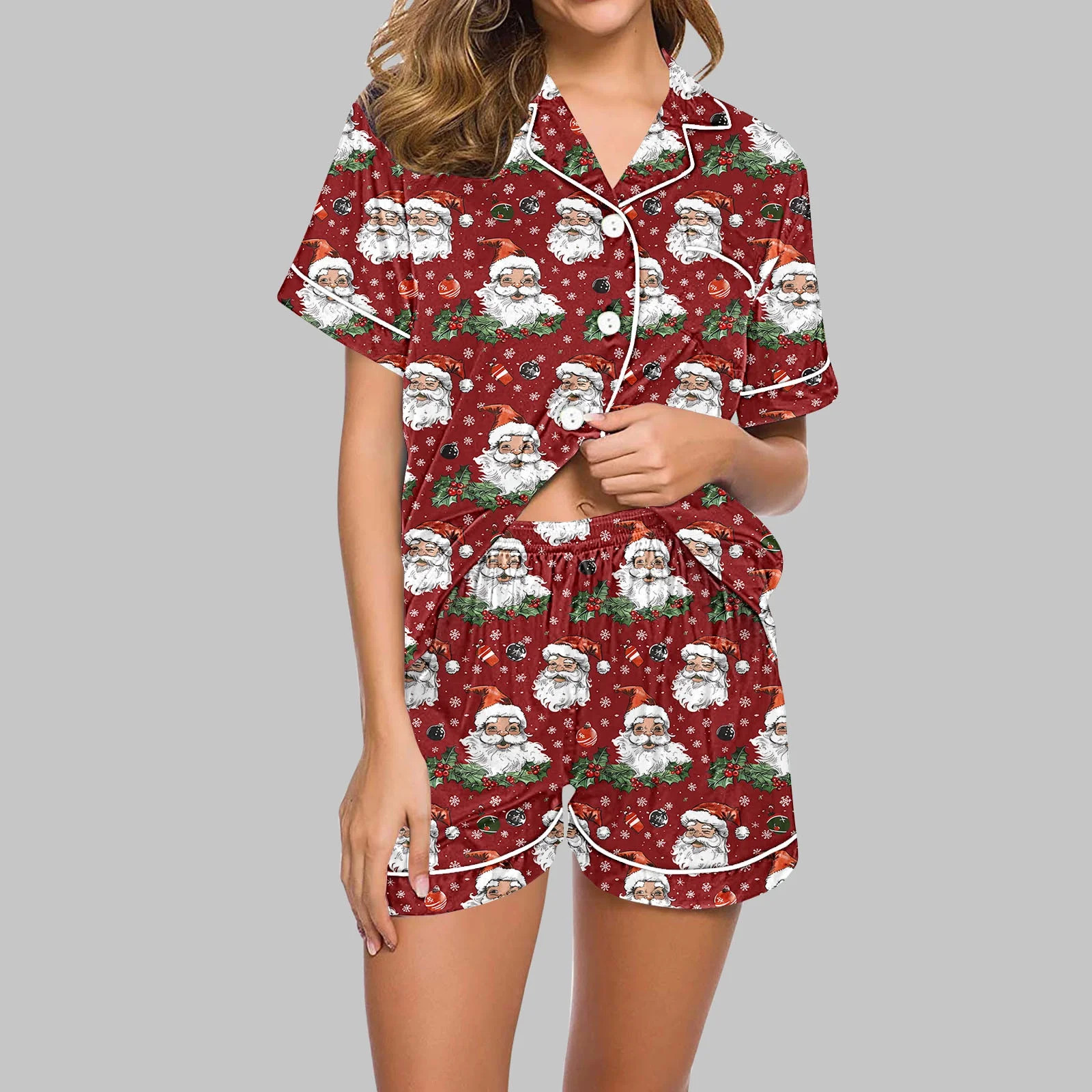 Cavosen Christmas Womens Pajamas Set with Shorts 2 Piece Xmas Cute Santas Print Sleepwear Outfits... | Walmart (US)