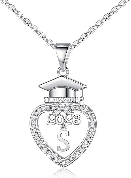 Turandoss Graduation Gifts for Her 2026-14K White Gold Plated Initial Necklace Dainty CZ Heart Pe... | Amazon (US)