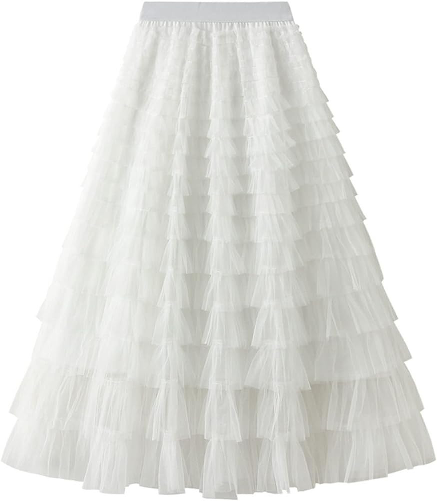 Dirholl Women's A-Line Fairy Elastic Waist Tulle Midi Skirt | Amazon (US)