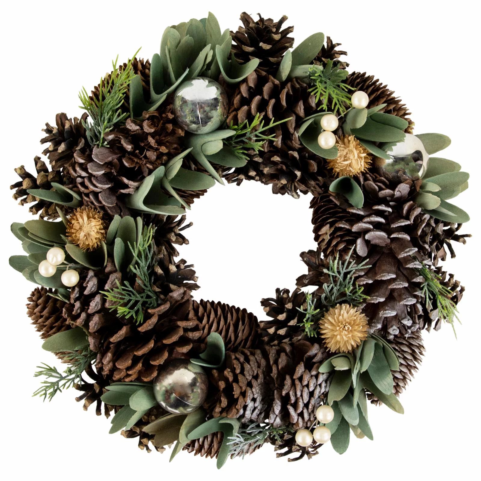 Northlight Silver and Green Mixed Foliage and Pinecone Christmas Wreath 13.5-Inch Unlit | Walmart (US)