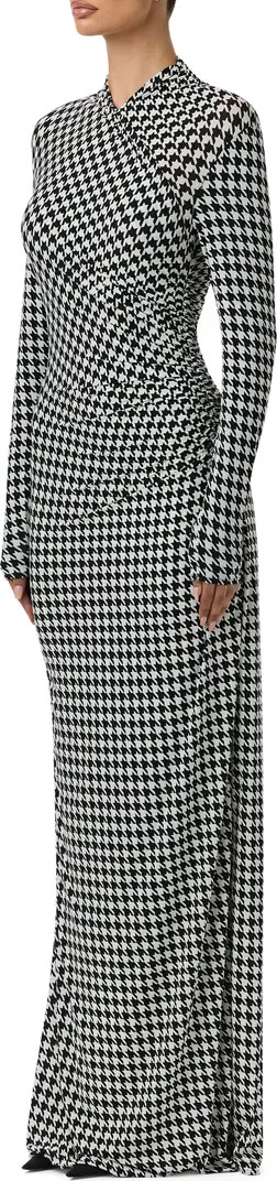 Houndstooth Overlap Neck Long Sleeve Maxi Dress | Nordstrom