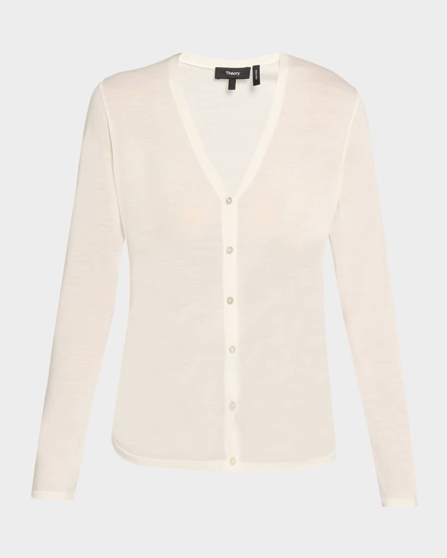 Theory Shirred Fine Wool Cardigan | Neiman Marcus