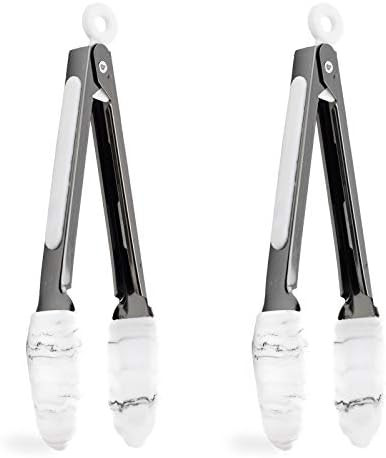 COOK with COLOR Tongs for Cooking Stainless Steel and Silicone Set of Two 6” Gun Metal MINI Non... | Amazon (US)