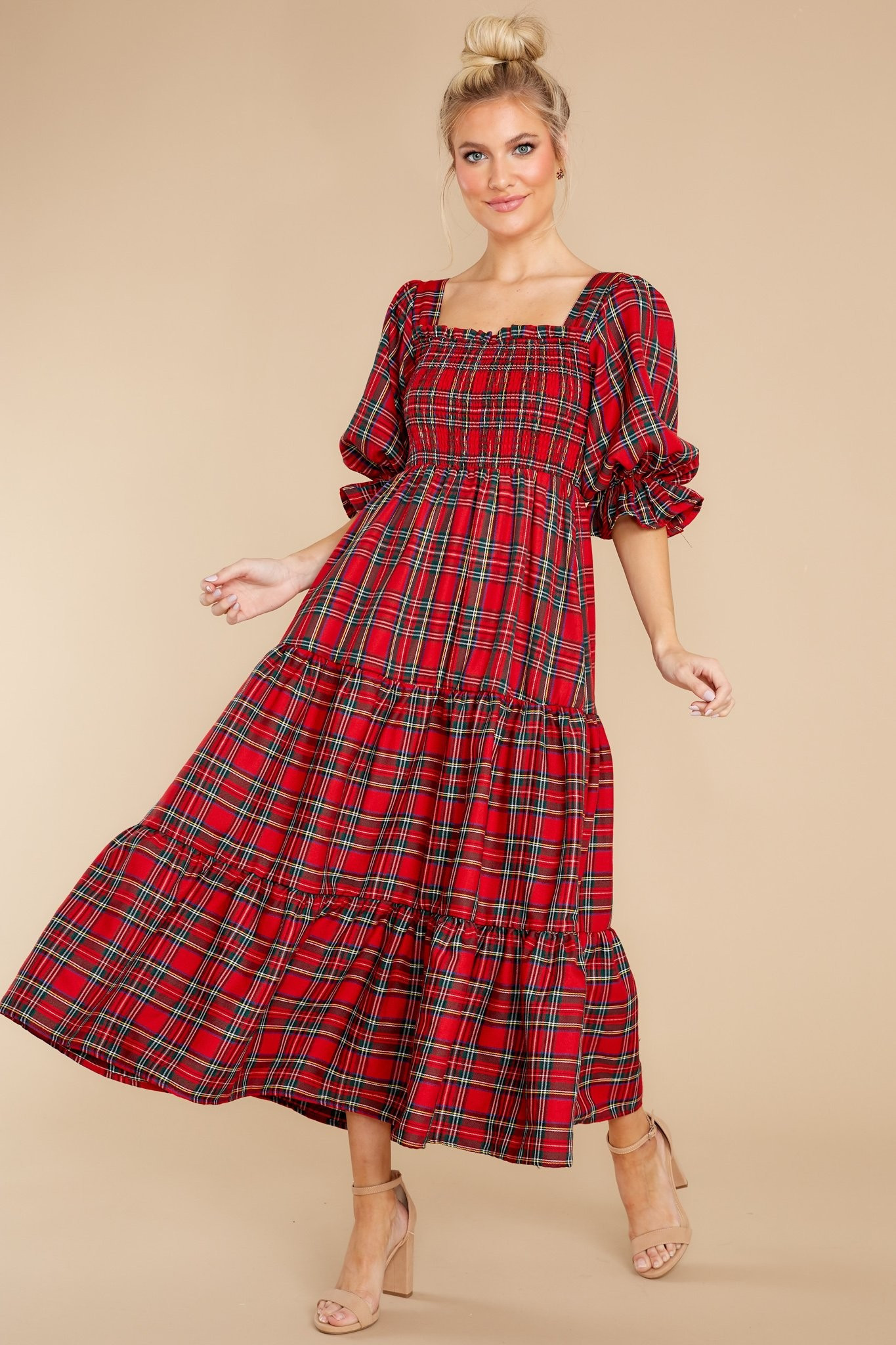 A Silent Wish Red Multi Plaid Maxi Dress | Red Dress 
