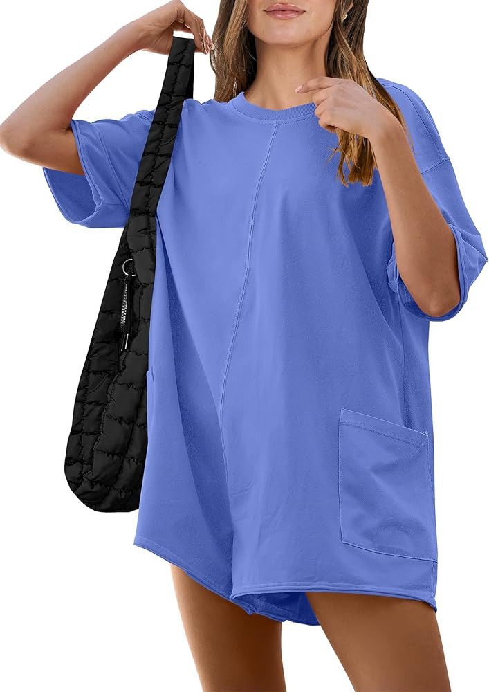 ANRABESS Women Summer Oversized T-Shirt Tee Rompers Casual Short Sleeve Overall Athletic Workout ... | Amazon (US)