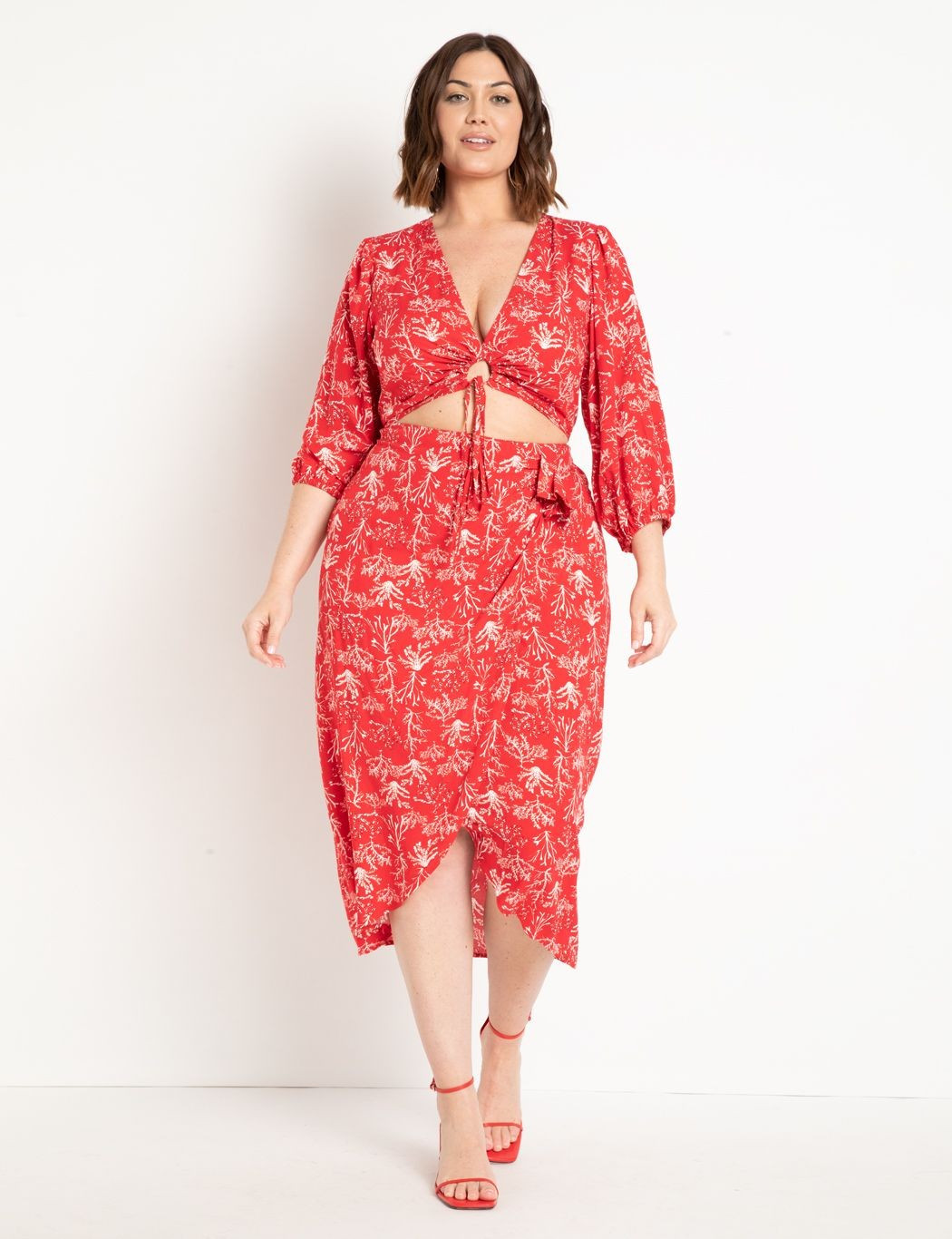 Ruched Printed Midi Skirt | Women's Plus Size Skirts | ELOQUII | Eloquii