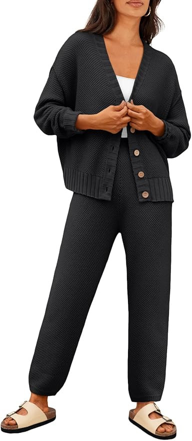 LILLUSORY Womens Cardigan Pants Sets 2 Piece Slouchy Sweater Loungewear | Amazon (US)