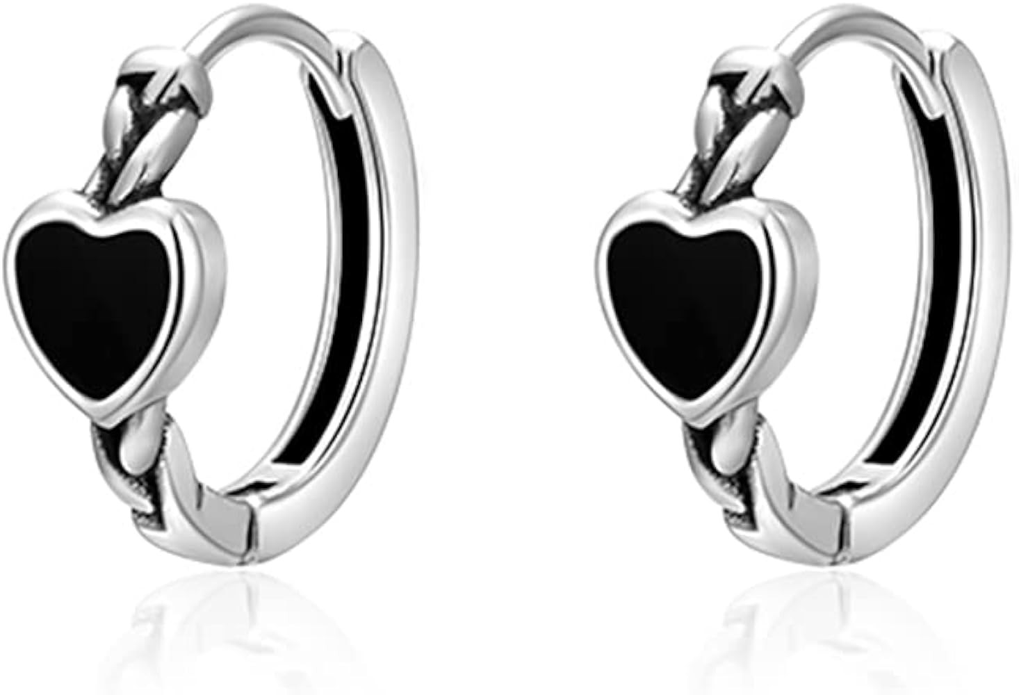 SLUYNZ 925 Sterling Silver Black Heart Hoop Earrings for Teen Girls Heart Huggie Earrings Hoop | Amazon (US)