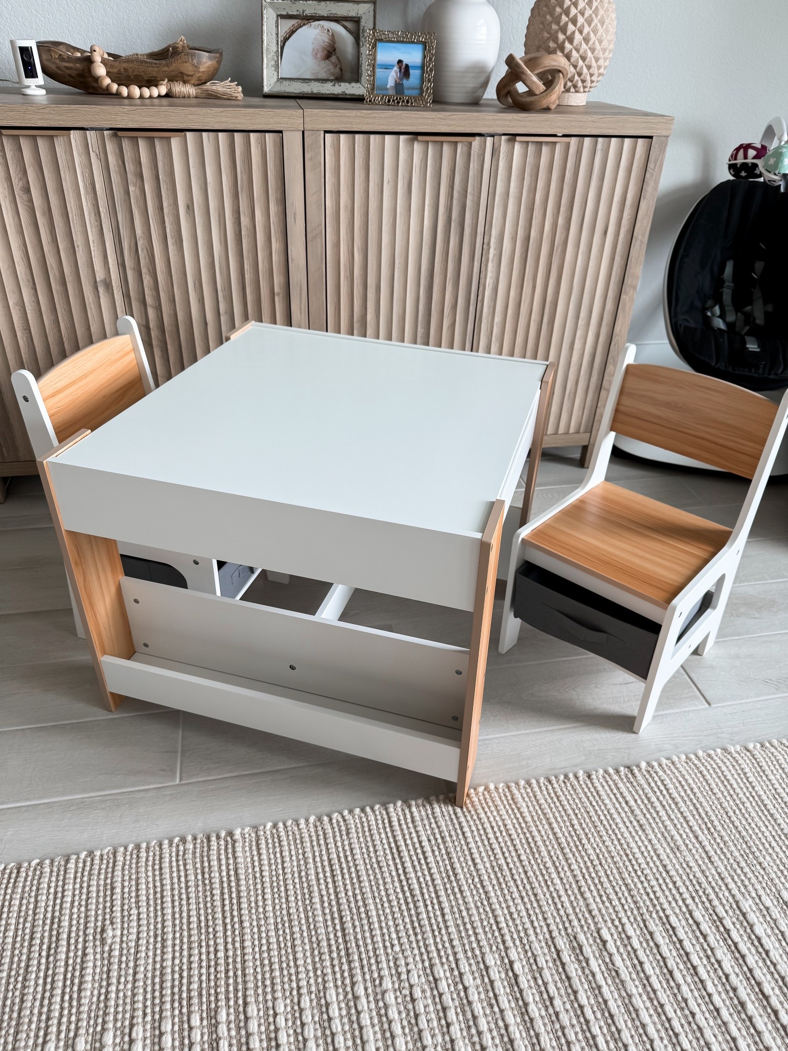 Kids table with chairs, storage, and a chalkboard #kidsfurniture #playroom #kids 

#LTKBaby #LTKKids #LTKFamily