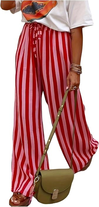 GORGLITTER Women's Striped Baggy Pants Wide Leg Palazzo Pants Trousers | Amazon (US)