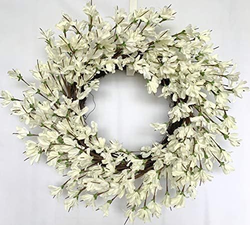 Huashen Spring Front Door Wreath, White Cream Forsythia Blossom Cluster Flower Farmhouse Wreath o... | Amazon (US)