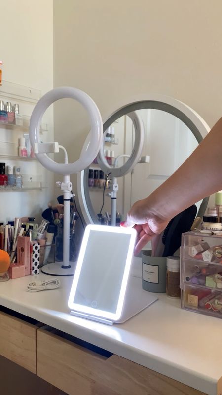 Obsessed with this new makeup mirror I got from Amazon! It is rechargeable and lights up in warm, cool and mixed light tones and you can stand it up too  

#LTKbeauty #LTKfindsunder50