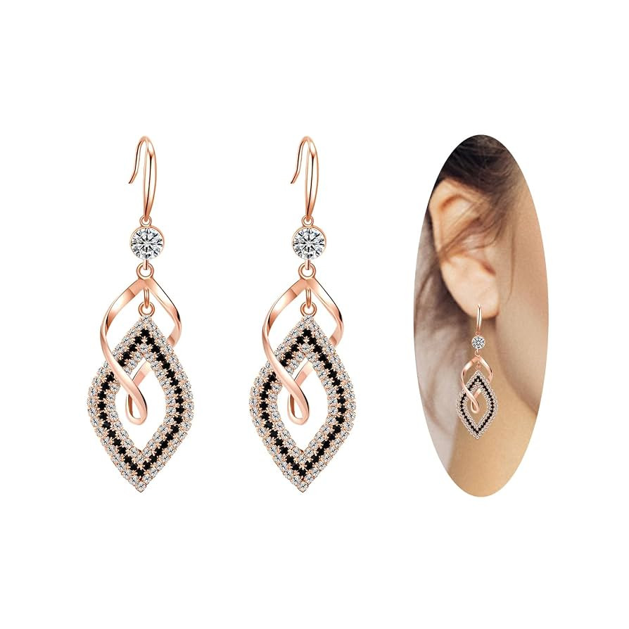 Dangle Earrings for Women, 925 Sterling Silver Handmade Linear Swirl Wire Bohemian Boho 14K Gold ... | Amazon (US)