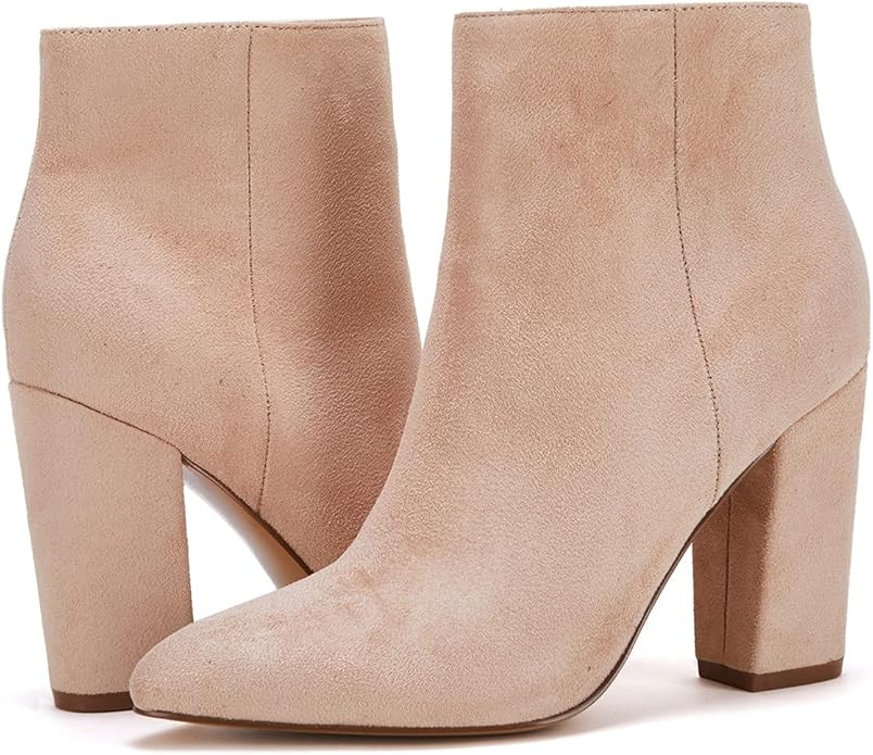 VETASTE Women Chunky High Heel Ankle Boots Fashion Chelsea Pointed Toe Booties Pump | Amazon (US)