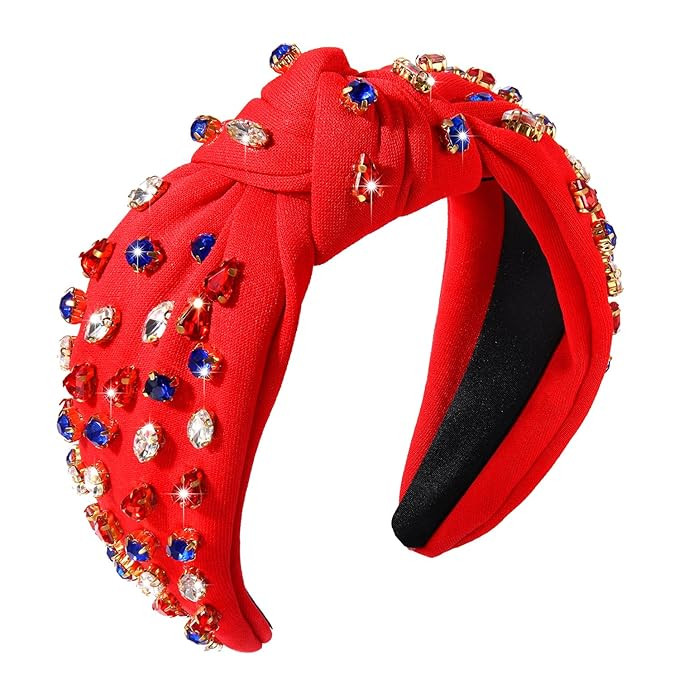 NVENF Rhinestone Pearl Jeweled 4th of July Headband, American Flag, Hairband for Women | Amazon (US)