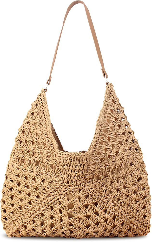Straw Beach Bag For Women, Large Straw Bags Weave Handmade Handle Tote Bag, Bohemian Summer Straw... | Amazon (UK)
