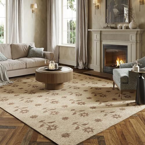 Nuloom Ella Floral & Paisley 9' x 12' Wool Area Rug for Living Room Bedroom Dining Room, Sand | Amazon (US)