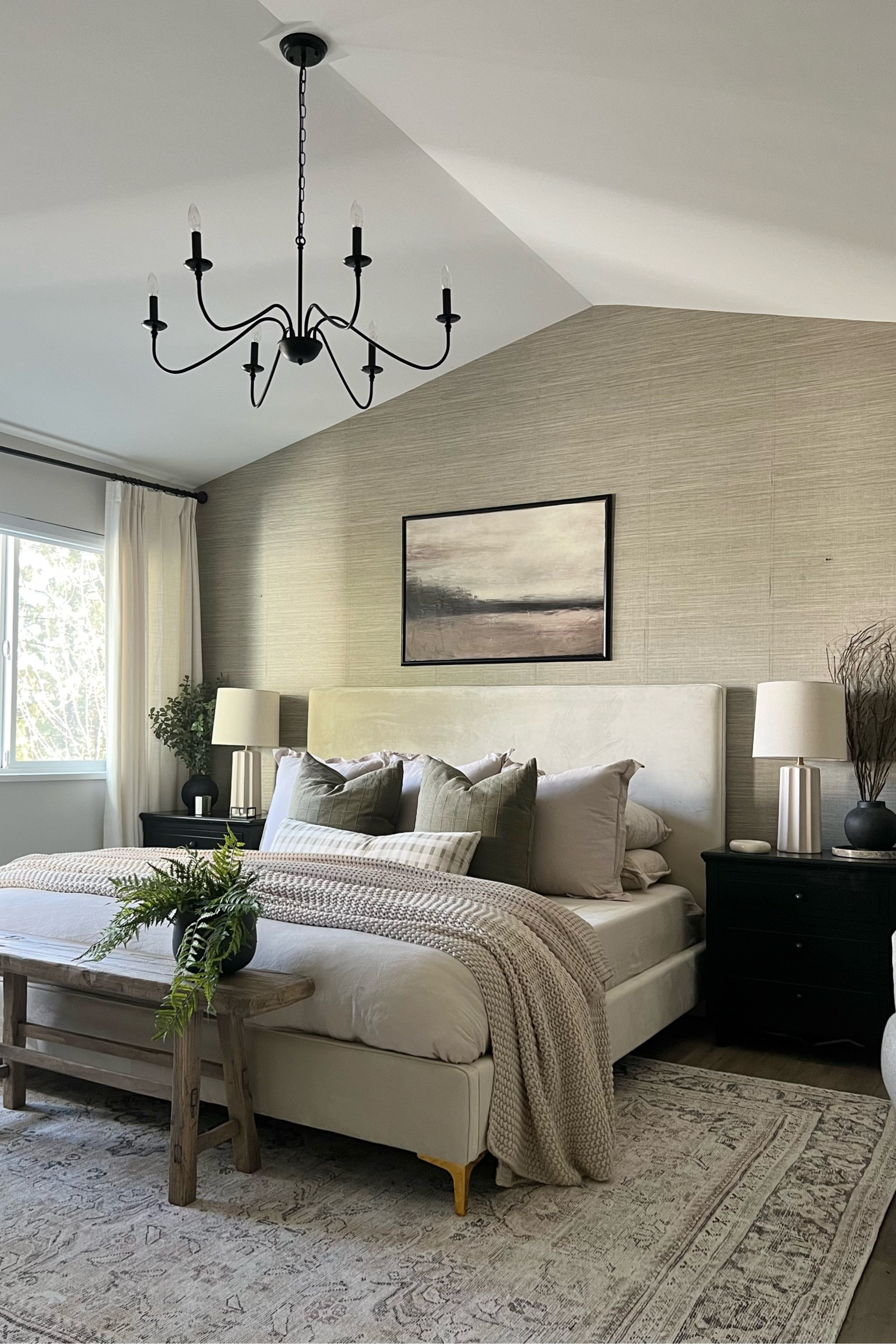 Primary bedroom :my goal is to create a peaceful sanctuary. 
cozy layered bedding, warm wood, touches of black .. all contributing to a calm and neutral aesthetic. 
Modern organic home , bedroom inspiration 

#LTKhome