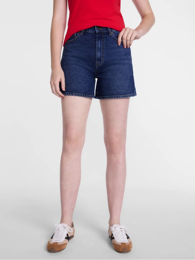 Scenario Women's High Rise A-Line Denim Shorts, 5" Inseam, Sizes 0-20 | Walmart (US)