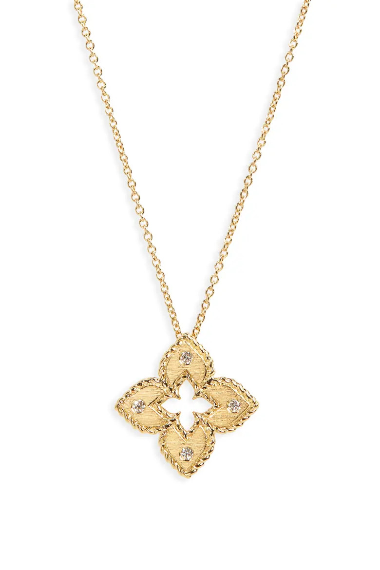 Roberto Coin Venetian Princess Diamond Pendant Necklace in Yellow Gold at Nordstrom, Size 18 | Nordstrom