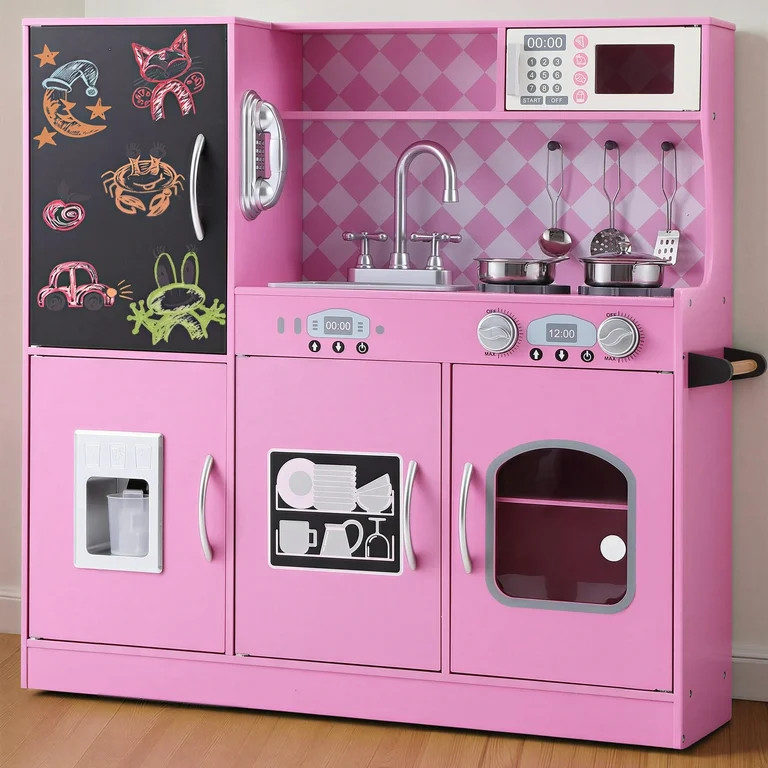 COCLUB Play Kitchen, Wooden Kids Kitchen Playset with Chalkboard, Ice Maker, Play Phone, Cookware... | Walmart (US)