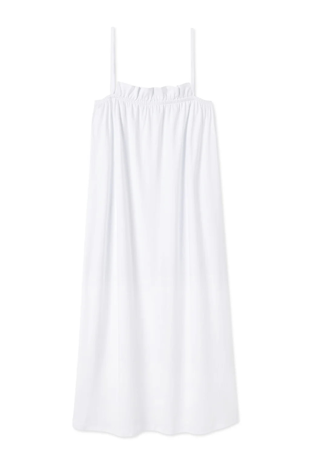 Pima Ruffle Midi Nightgown in White | Lake Pajamas