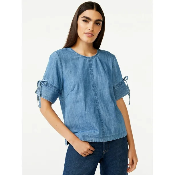 Free Assembly Women's Tie Sleeve Top - Walmart.com | Walmart (US)