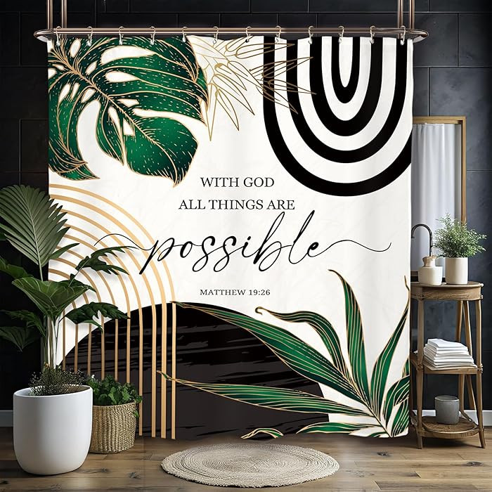 Miyotaa Abstract Emerald Green Shower Curtain Set 60Wx71H Inches Bible Christian Inspirational Mo... | Amazon (US)