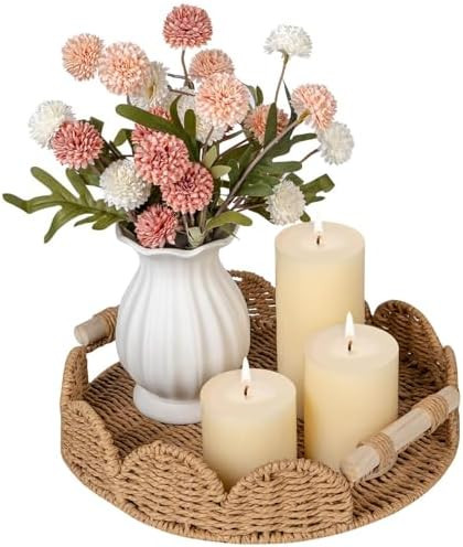 CubesLand Round Scalloped Decorative Centerpiece Tray for Coffee Table, Home Decor, Living Room -... | Amazon (US)