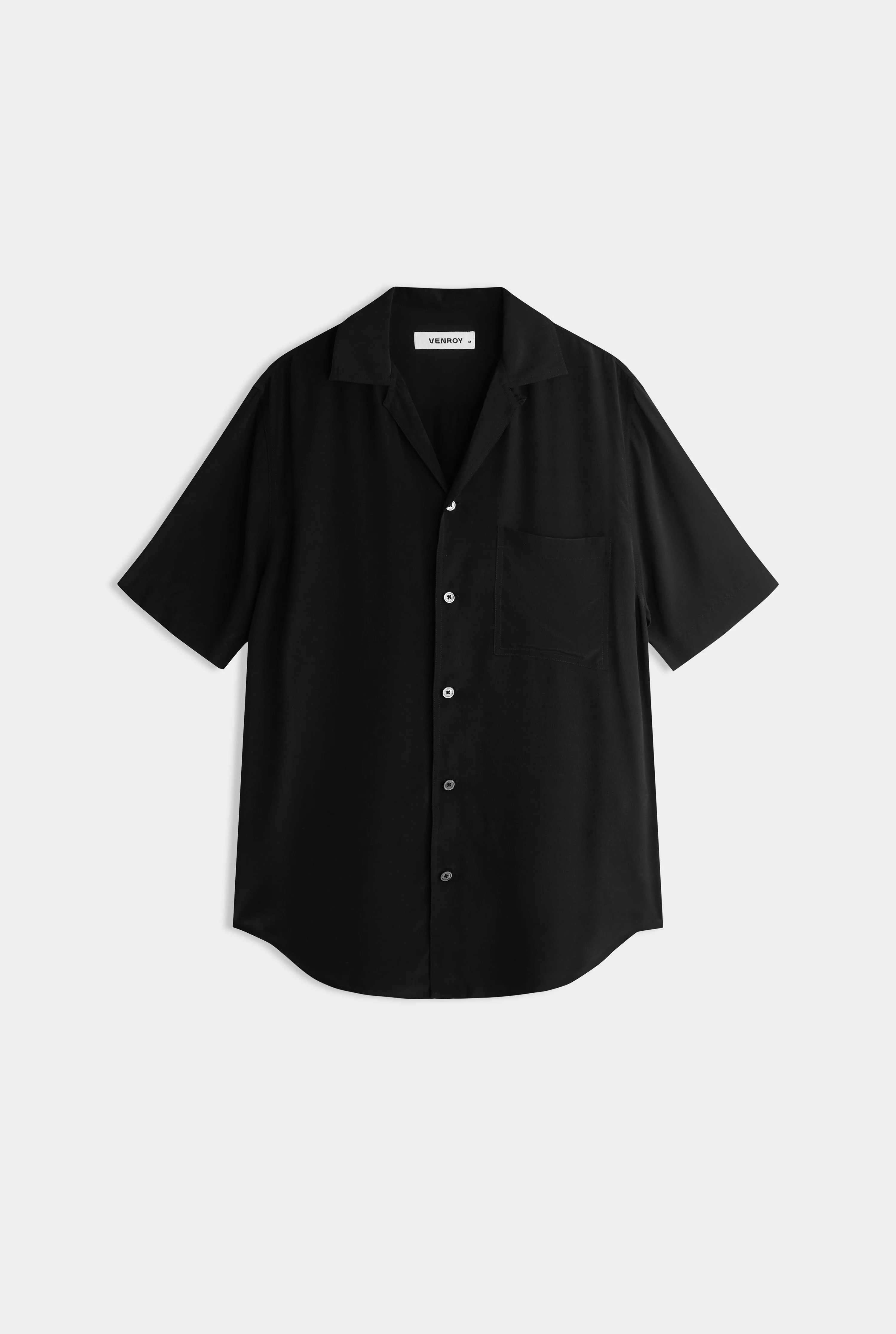 Short Sleeve Silk Camp Collar in Black | Venroy | Venroy AU