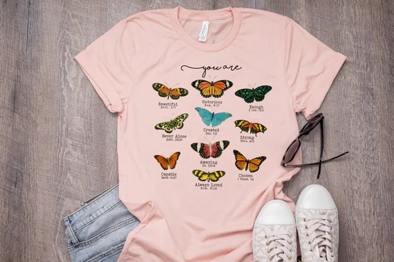 Butterfly Bible Verse T-Shirt, Inspirational Shirt, Religious Shirt, Christian Shirt, Motivationa... | Etsy (US)