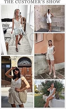 Dokotoo Womens Halter Neck Sleeveless Floral Print & Solid Rompers Jumpsuits | Amazon (US)