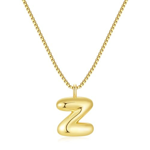 8YEARS Bubble Letter Necklace for Women, 18K Gold Plated Initial Letter Pendant Necklaces Dainty Bubble Alphabet Charm Necklace Trendy Jewelry Gift (Z) | Amazon (US)