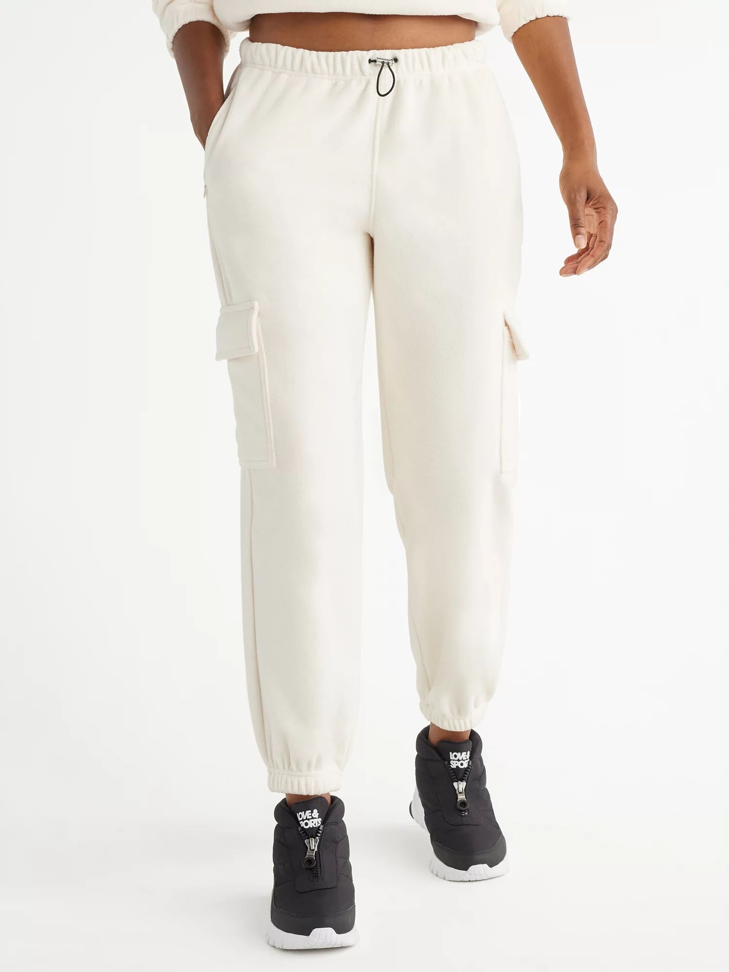 Love & Sports Women's Fleece Cargo Jogger Pants, 28” Inseam, Size XS-XXXL | Walmart (US)