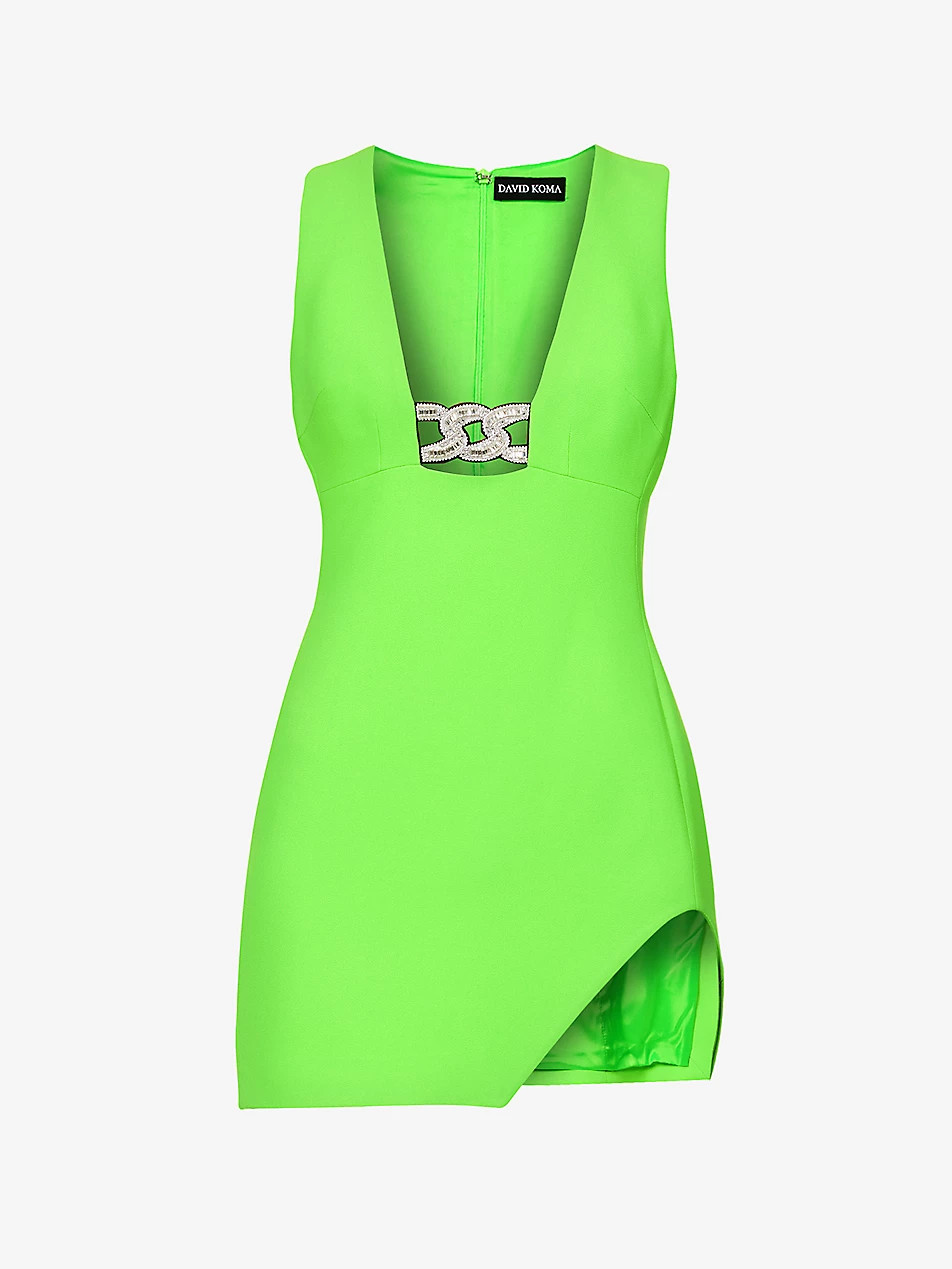 Plunge-neck sequin-embellished woven mini dress | Selfridges
