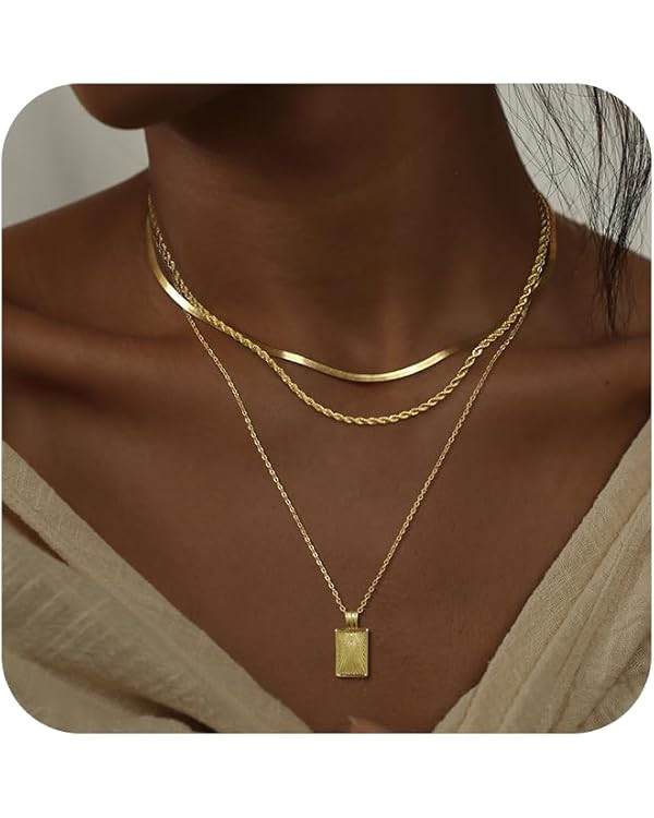 Layered Gold Silver Necklaces for Women, Stackable Stack 14K Real Gold Plated Silver Chain Neckla... | Amazon (US)