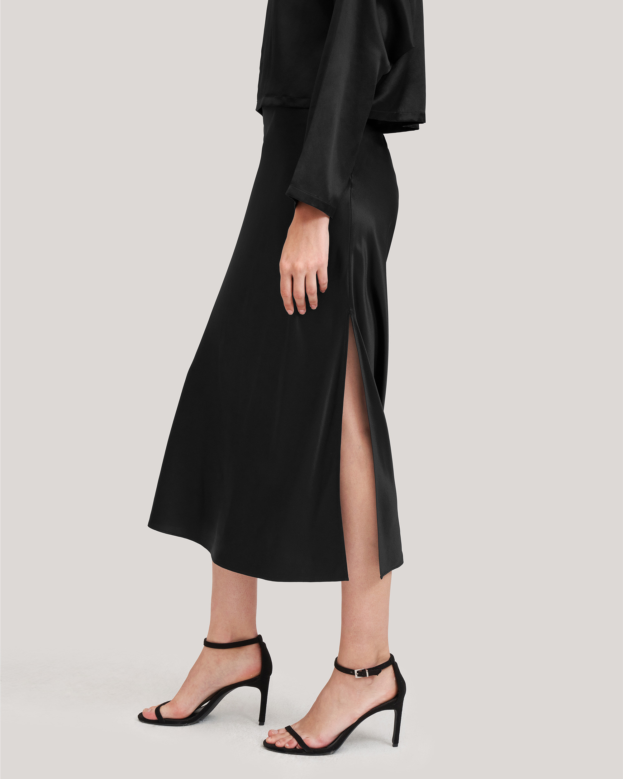 LILYSILK Long Silk Skirt for Women Black Pure Silk Low Waist Unlined with Side Split Superior Fit 31 | LILYSILK