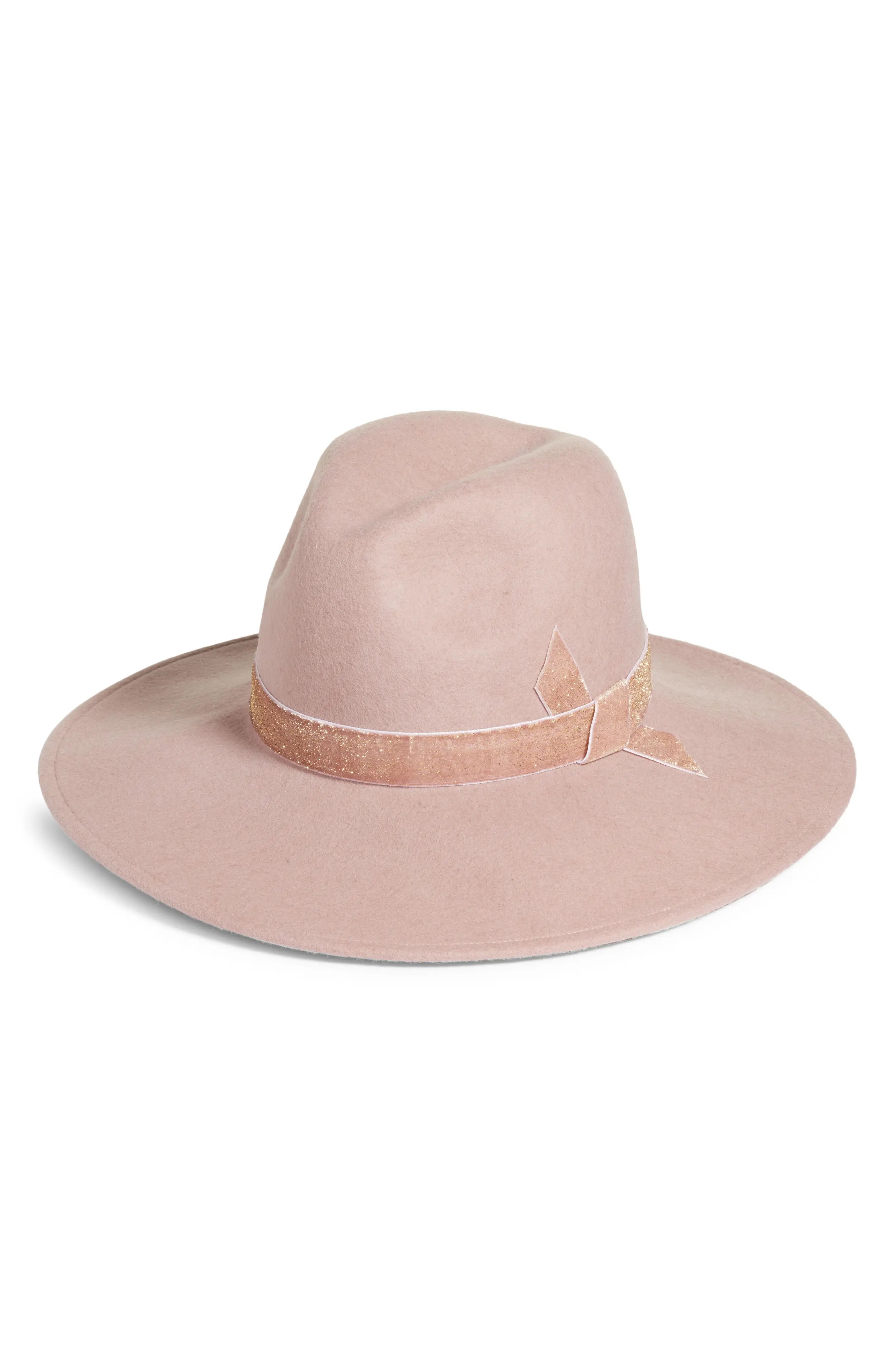 Nordstrom Velvet Trim Wool Panama Hat in Tea Rose at Nordstrom | Nordstrom