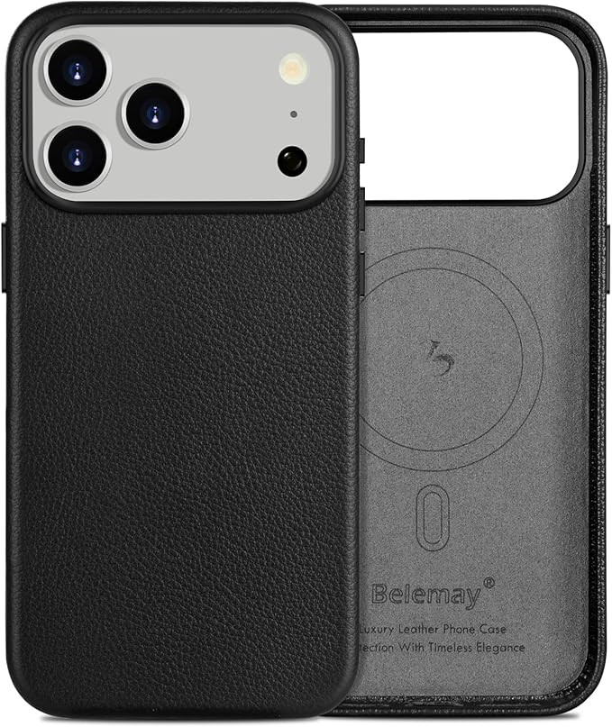 Belemay Handcrafted Premium Tumbled Leather Case for iPhone 17 Pro Max, Compatible with MagSafe, ... | Amazon (US)