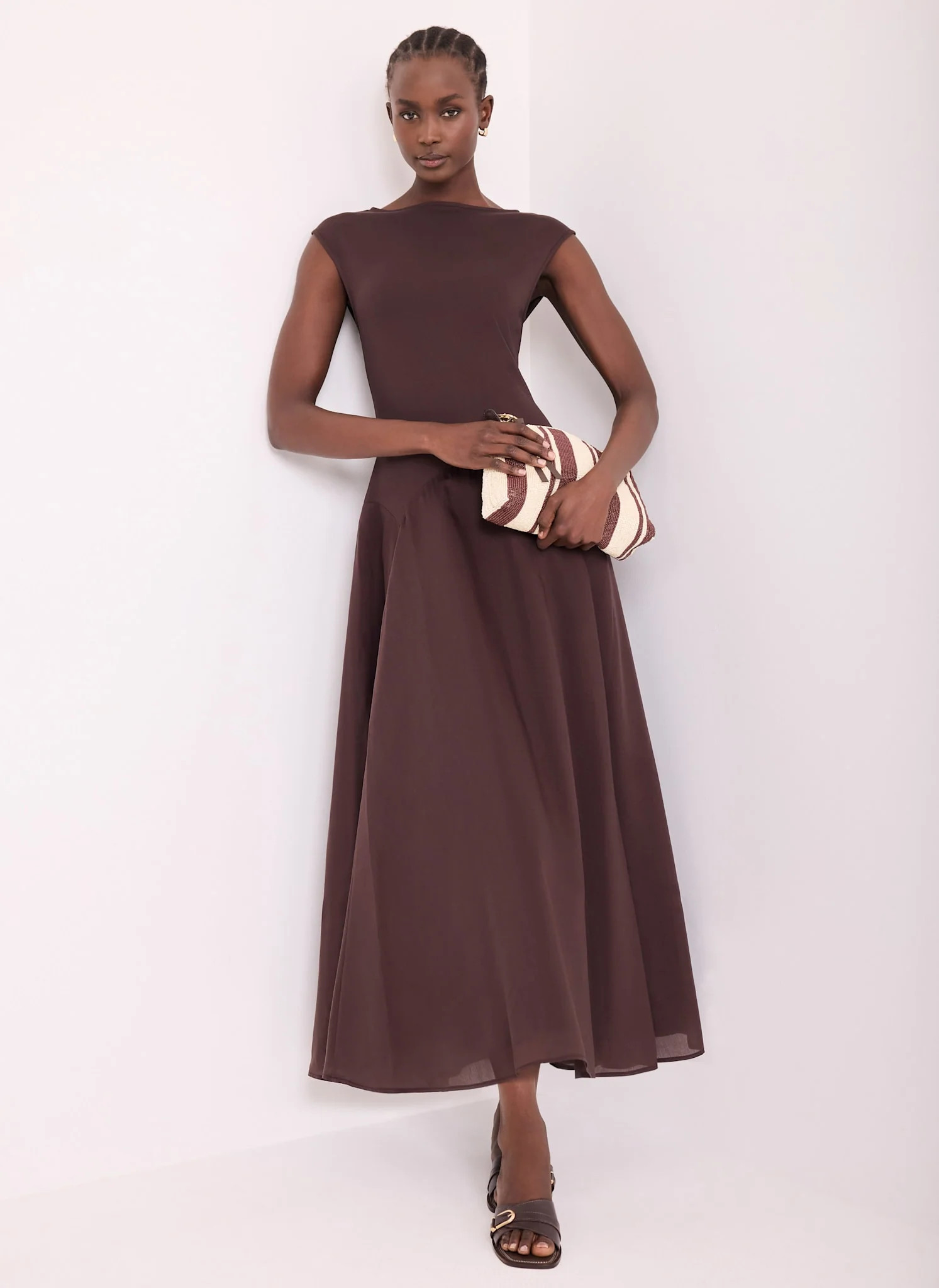 Brown Sleeveless Midi Dress | Mint Velvet
