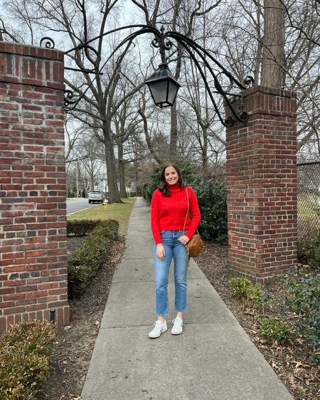 Winter fashion, winter sweater, red turtleneck, light was jeans, brown cross body, sezane, Paris brand, Parisienne brand, white sneakers, white tennis shoes, white leather sneakers

#LTKstyletip #LTKSeasonal #LTKfindsunder100