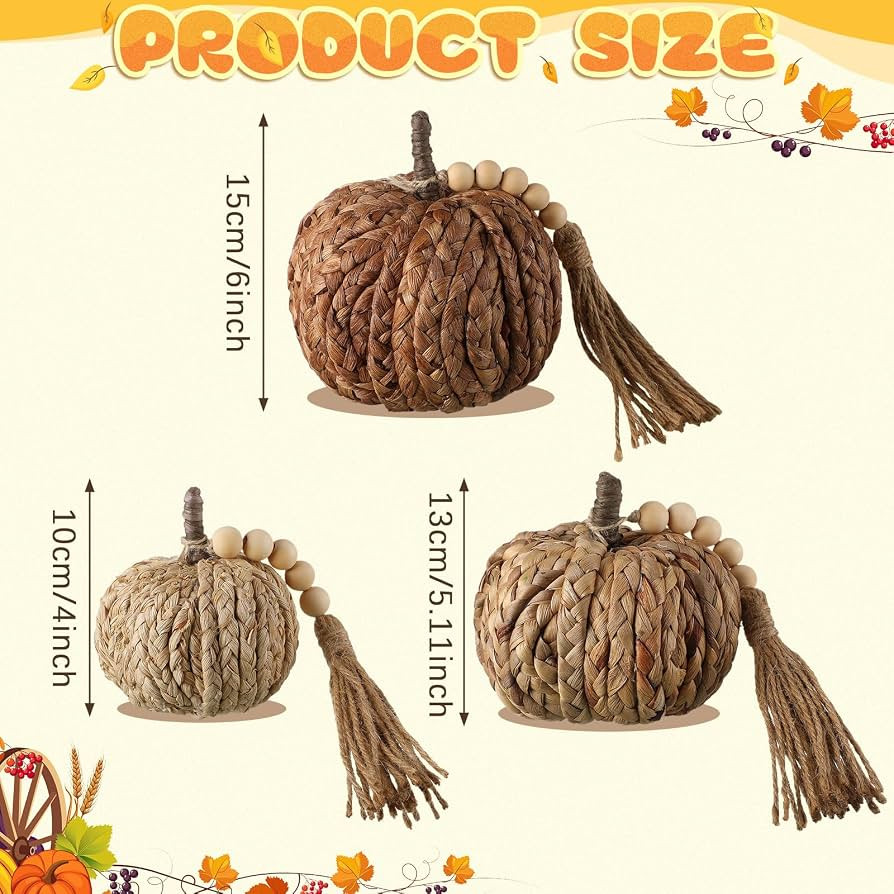 Wesiti 3 Pcs Rattan Pumpkin Decor with Tassel Beads Neutral Fall Decor | Amazon (US)