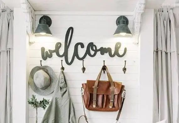 Welcome Word Wood Cut Out Wall Art Entryway Business Home Sign Modern Farmhouse Boho Decor | Etsy (US)