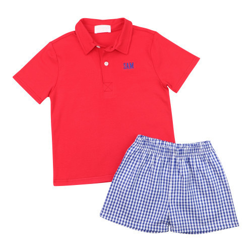 Red And Navy Check Short Set - Shipping Mid-June | Cecil and Lou